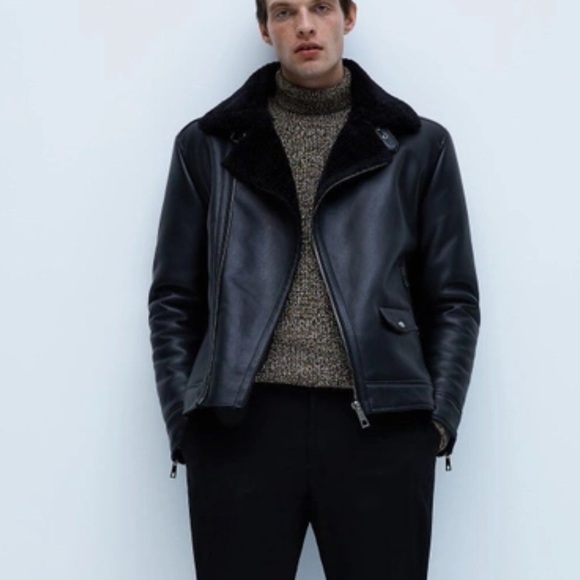 Men's Black Leather Jacket - Picture 1 of 10